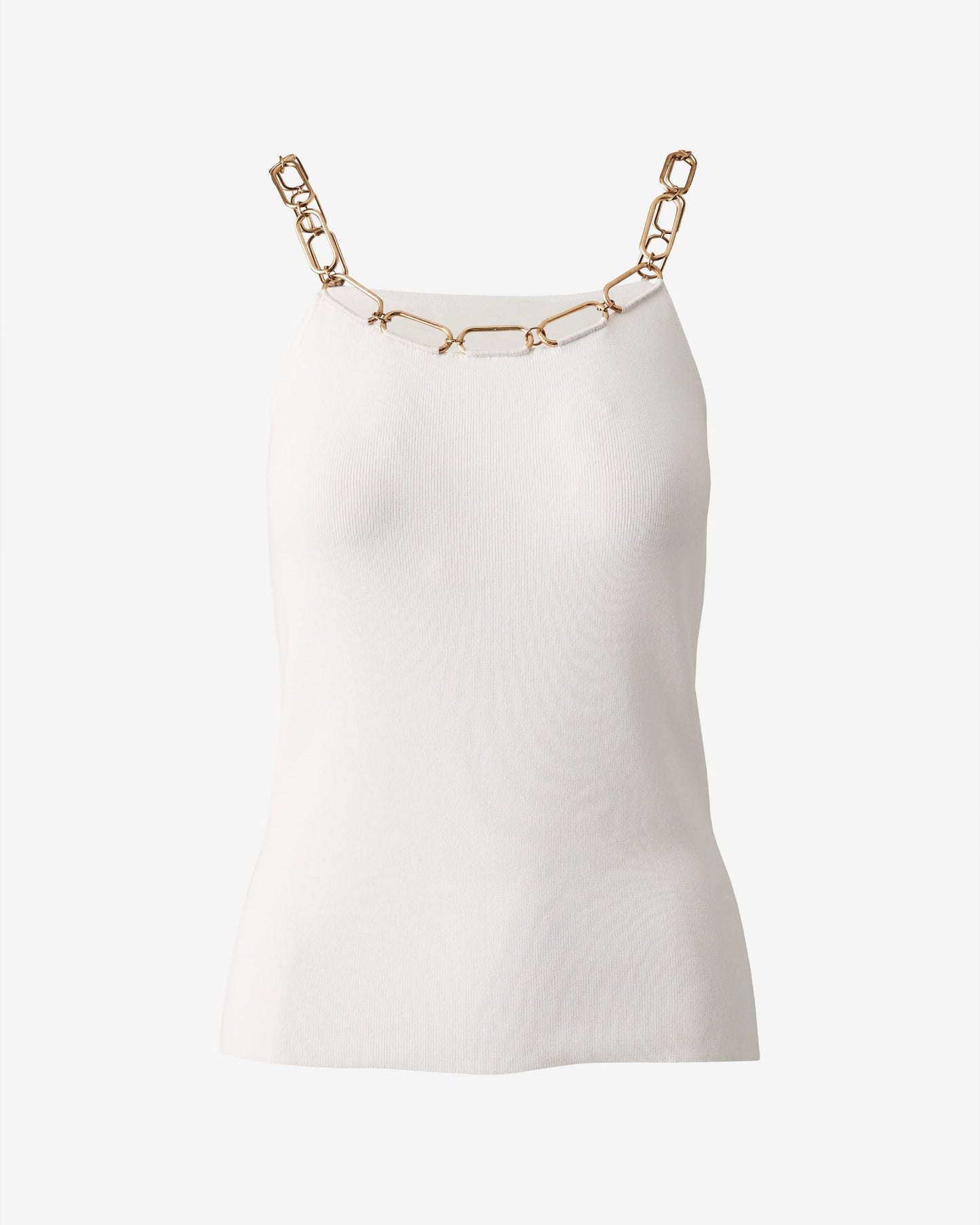 Fine Gauge Chain Scoop Neck Sweater Top Off White