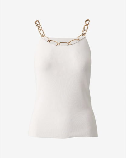 Fine Gauge Chain Scoop Neck Sweater Top Off White
