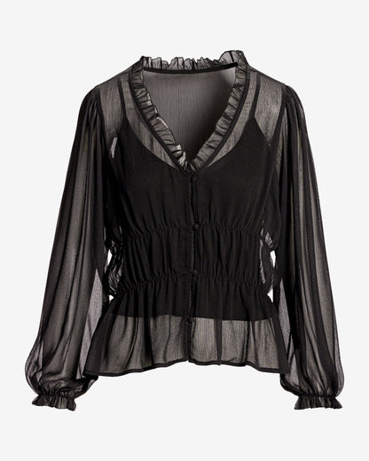 Easy Chic Balloon Sleeve Blouse Black