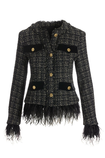 Faux-Feather Tweed Parisian Jacket Black