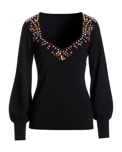 Jeweled Embellished Sweater Black Multi