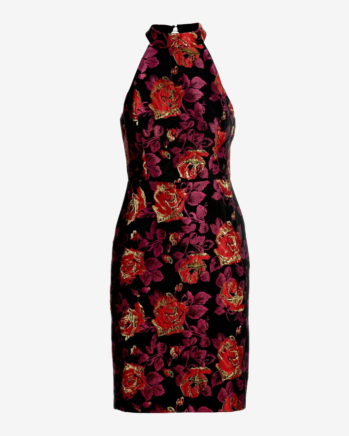 Jacquard Floral Sheath Mock Neck Dress Black Multi