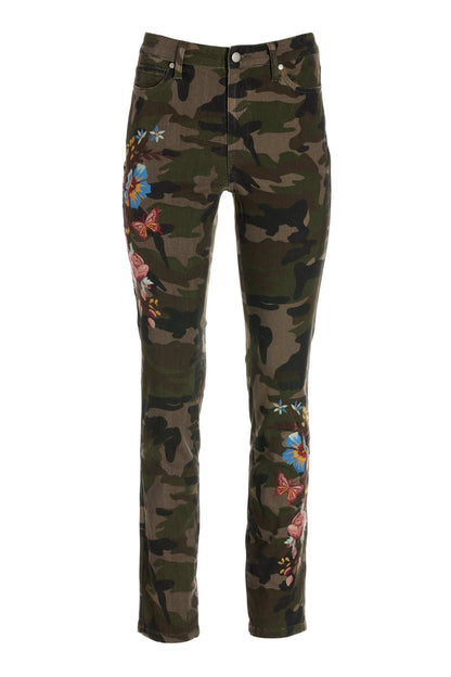 Embroidered Camo 5 Pocket Jean Green Multi