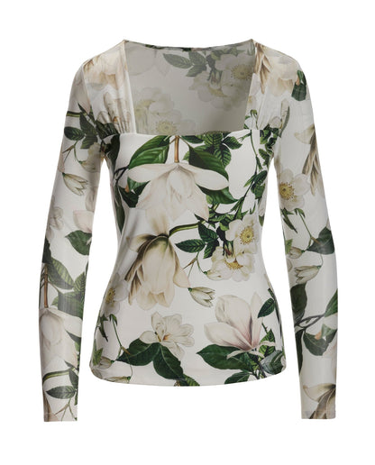 Floral Mesh Square Neck Top Multi
