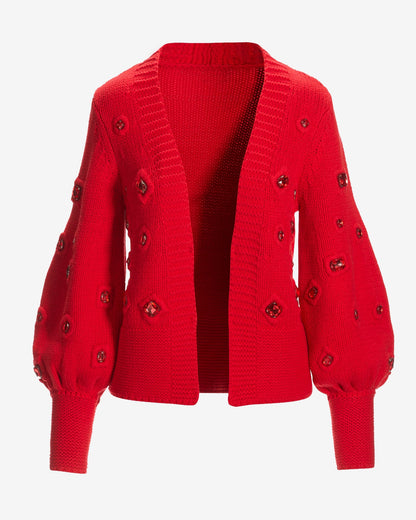 Gem Embellished Cardigan Racing Red