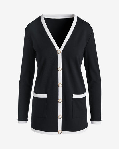 French Terry Color-block Cardigan Black/White