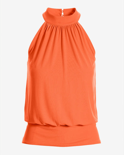 Halter Banded-Bottom Mock-Neck Knit Top Flame