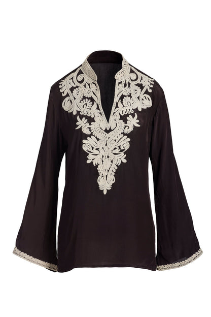Embroidered Detail Tunic Chocolate Brown