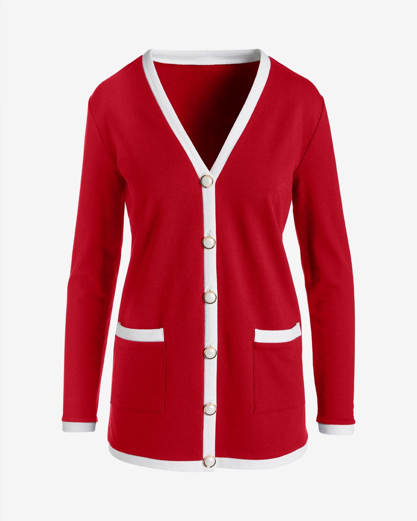 French Terry Color-block Cardigan Tomato Red/White