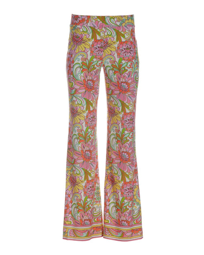 Floral Explosion Border Palazzo Pant Pink Multi