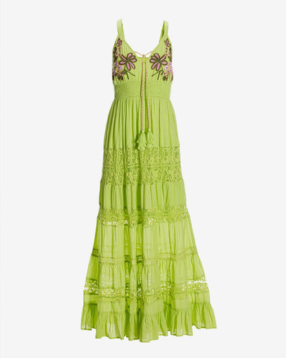Embroidered Lace Inset Maxi Dress Green Glow