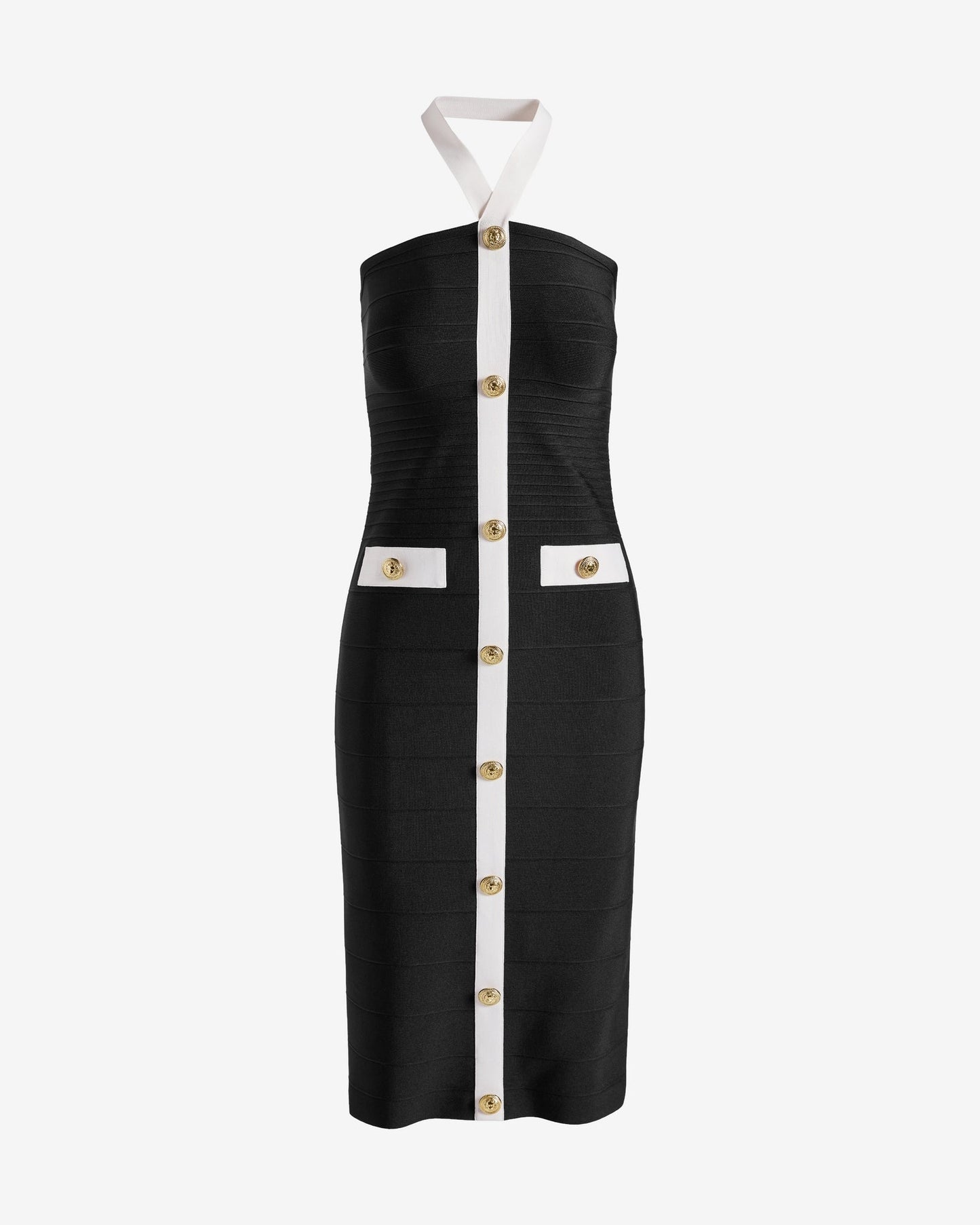 Halter Neck Color Block Bandage Sheath Dress Black/White