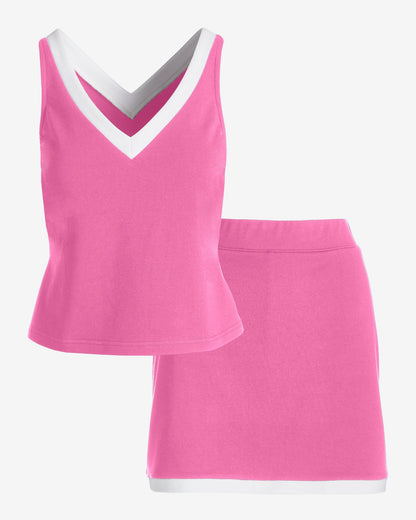 French Terry Color-Block Skort Set Pink Carnation/White
