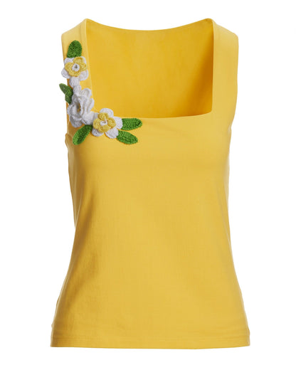 Floral Square Neck Tank Top Habanero Gold