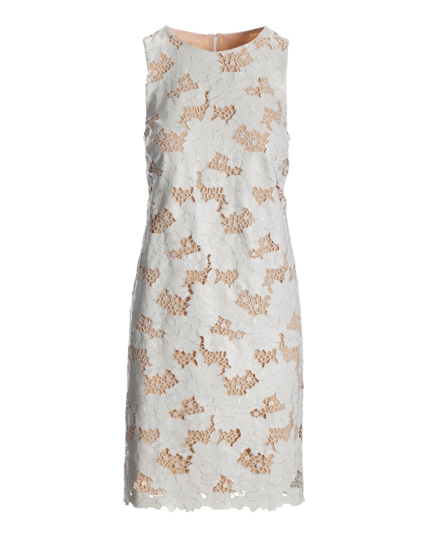 Floral Lace Sheath Dress White/Tan