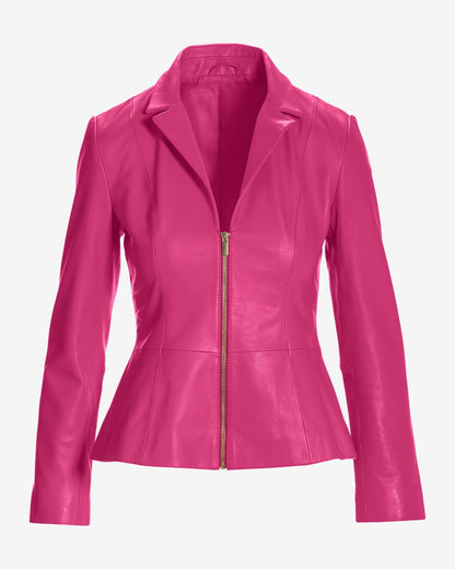 Genuine Leather Zip Collared Peplum Jacket Love Potion