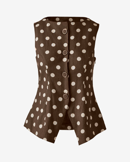 Elevated Linen Dot Printed Vest Chocolate Dot