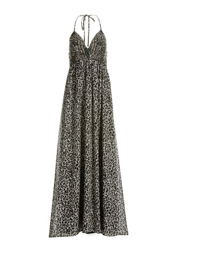 Embellished Halter Animal Dress Black Multi