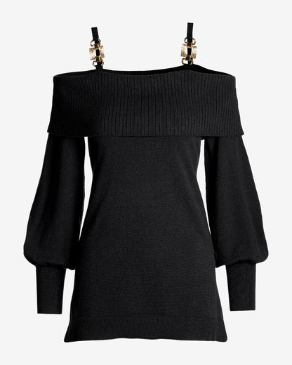 Hardware Strap Tunic Sweater Black