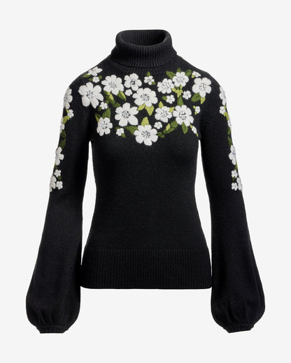 Flower Embroidered Turtleneck Sweater Proper Black