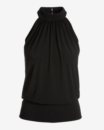 Halter Banded-Bottom Mock-Neck Knit Top Black