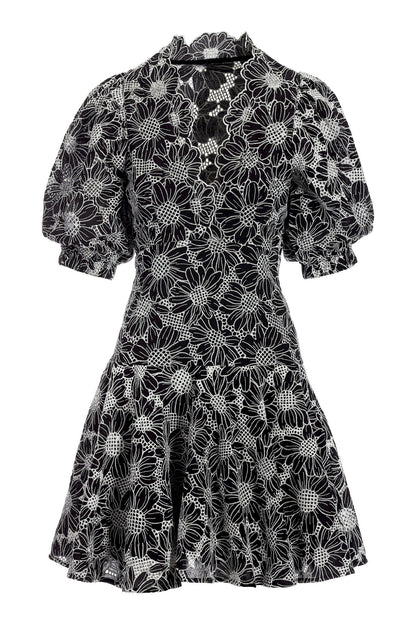 Floral Lace Puff Sleeve Dress White/Black