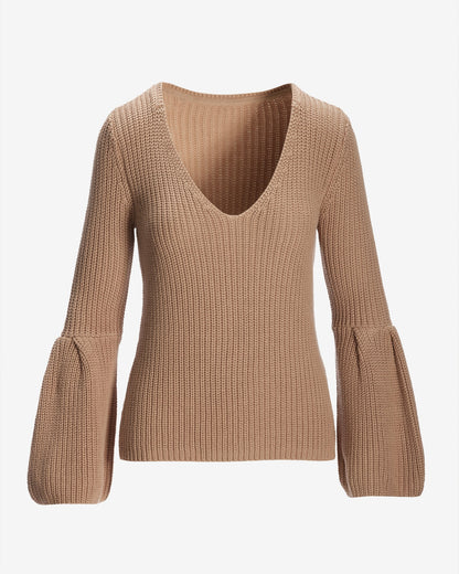 Flare Sleeve V Neck Sweater Sesame