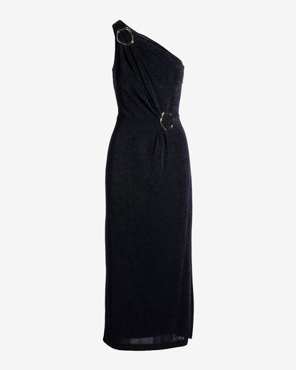 Hardware Detail One Shoulder Knit Dress Black