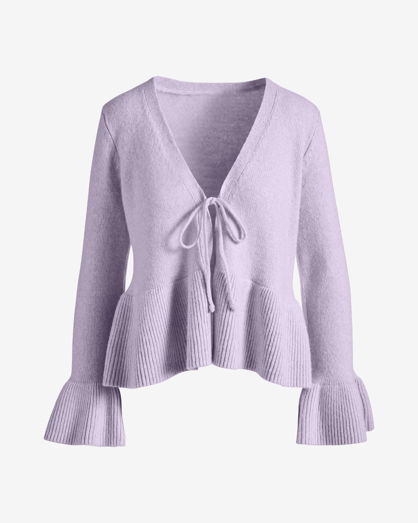 Flare Sleeve Tie Front Cardigan Pastel Lilac