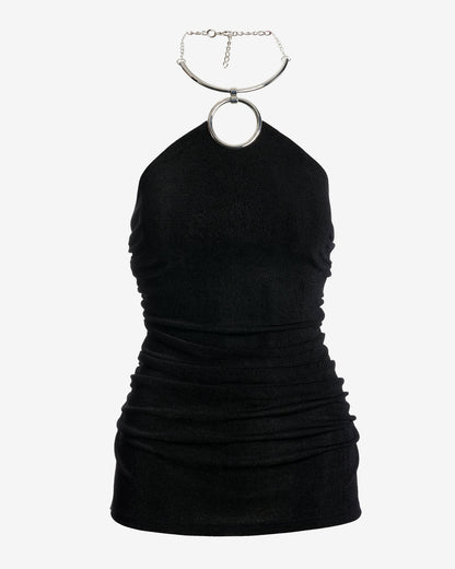 High Neck Hardware Slinky Tunic Black