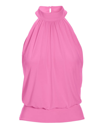 Halter Banded-Bottom Mock-Neck Knit Top Sachet Pink