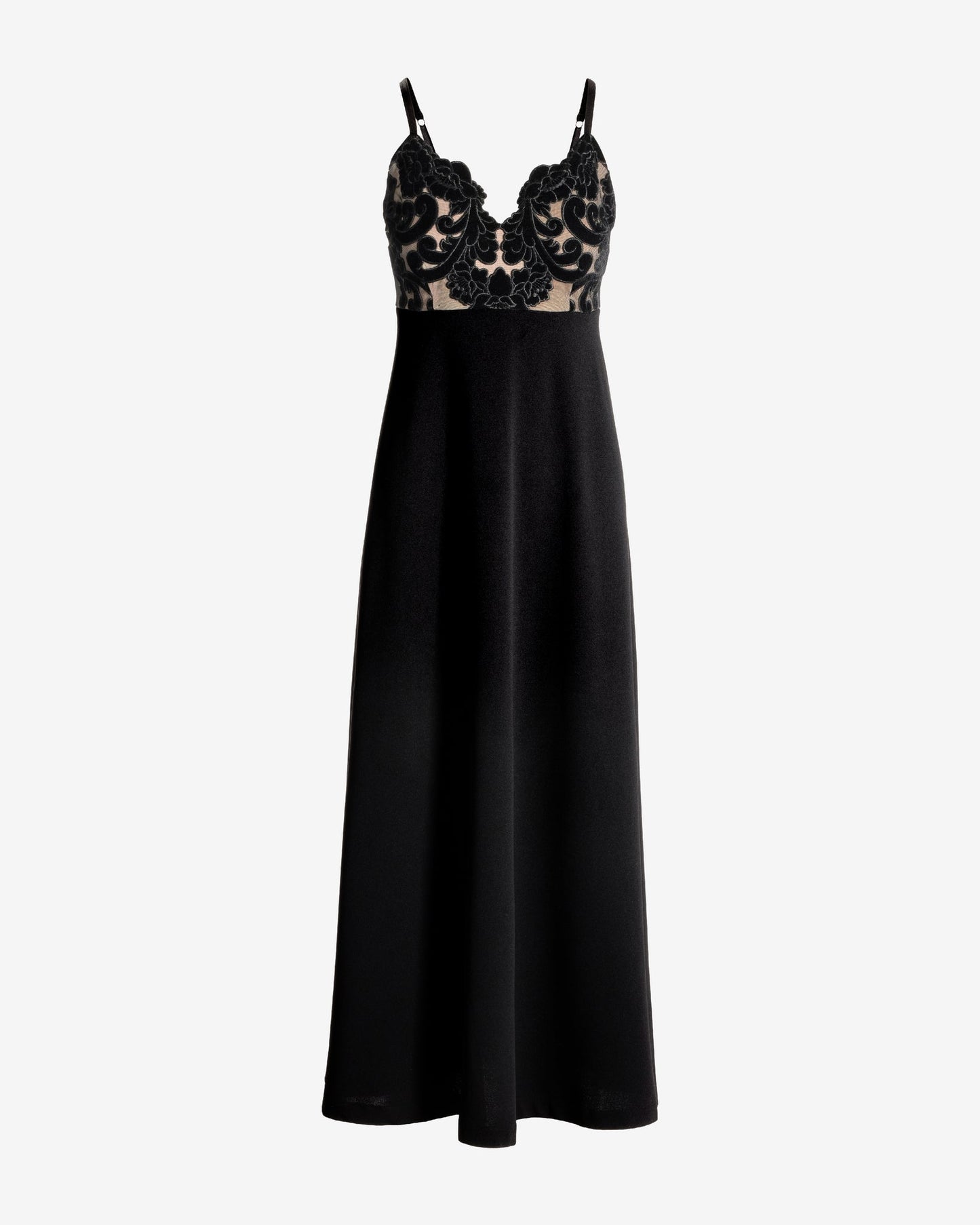 Floral Velvet Bodice A-Line Maxi Dress Black