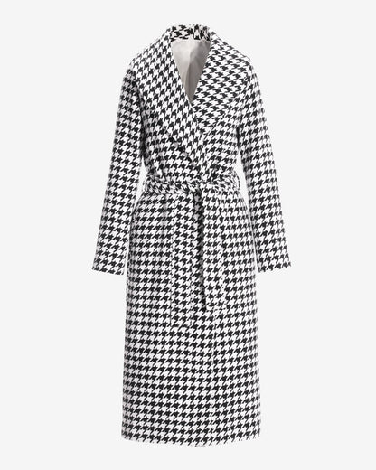 Houndstooth Shawl Collar Coat Black/White