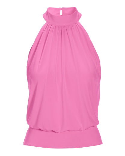 Halter Banded Bottom Mock Neck Top 2AV38 Sachet Pink