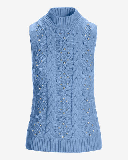 Embellished Cable Turtleneck Sweater Tank Clear Blue Sky
