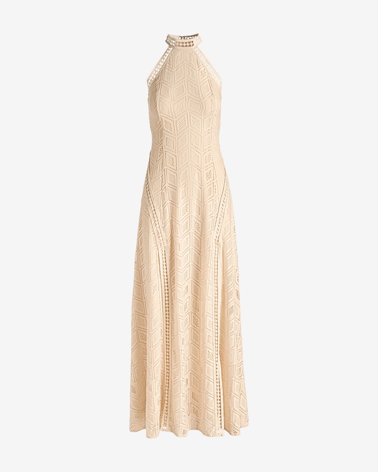 High Neck Pointelle Maxi Dress Tan/Off White