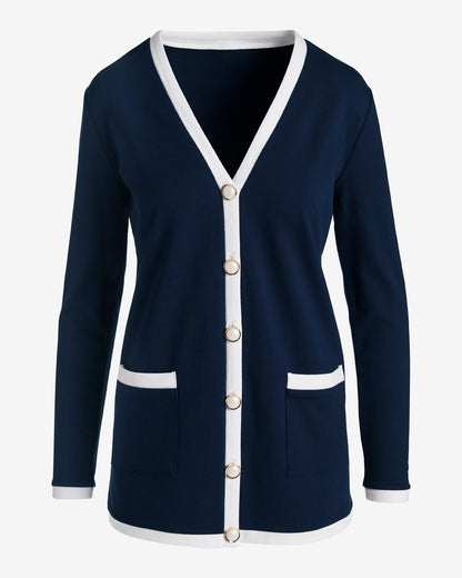French Terry Color-block Cardigan Navy/White