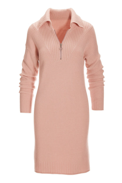 Half Zip Sweater Dress Pale Pink