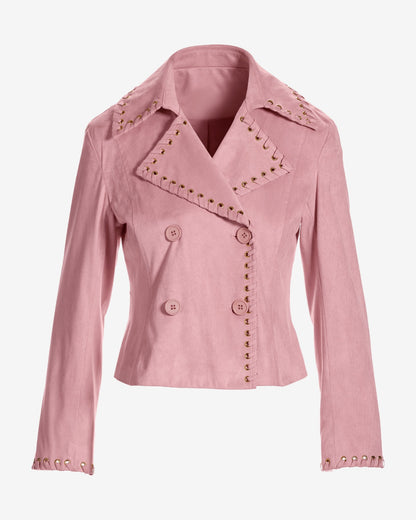Faux Suede Whipstitch Detail Double Breasted Jacket Blush