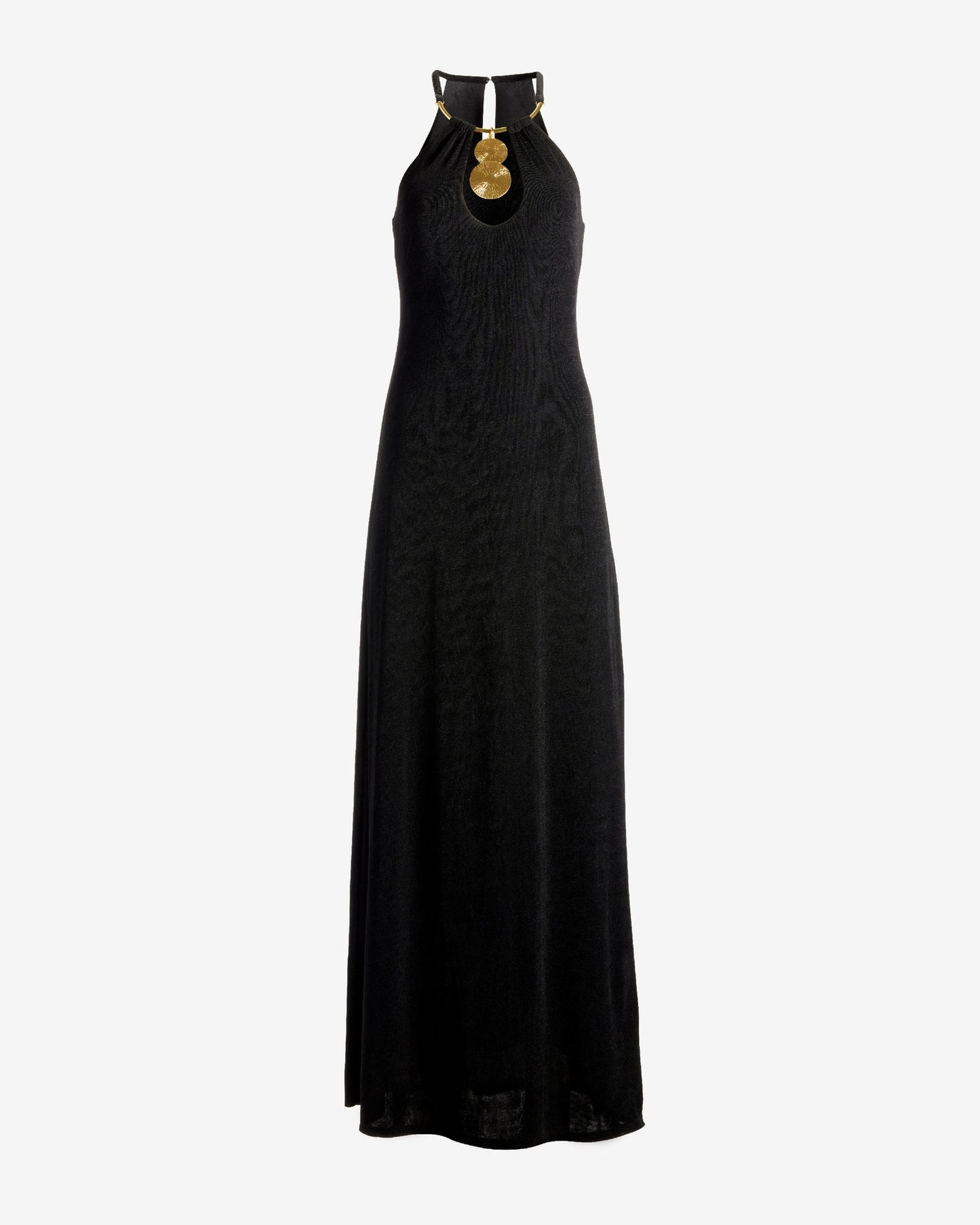 Halter Hardware Detail Slinky Maxi Dress Black