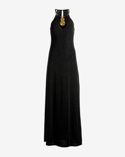 Halter Hardware Detail Slinky Maxi Dress Black