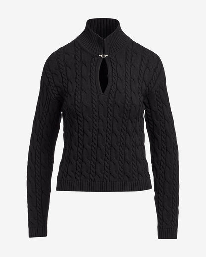 Hardware Keyhole Detail Cable Sweater Black