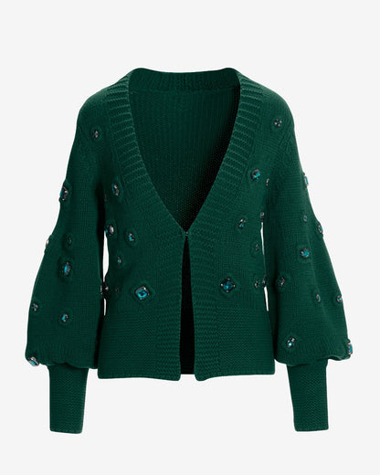 Gem Embellished Cardigan Deep Emerald