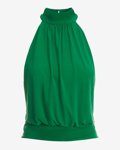 Halter Banded-Bottom Mock-Neck Knit Top Fern Green