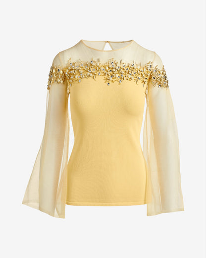 Embellished Trim Illusion Sweater Pale Banana
