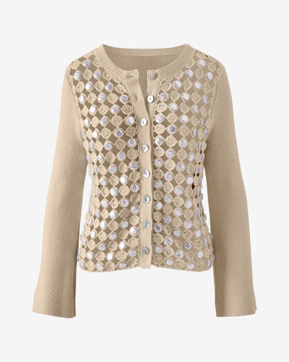 Fresh Water Pearl Crochet Cardigan Sandshell