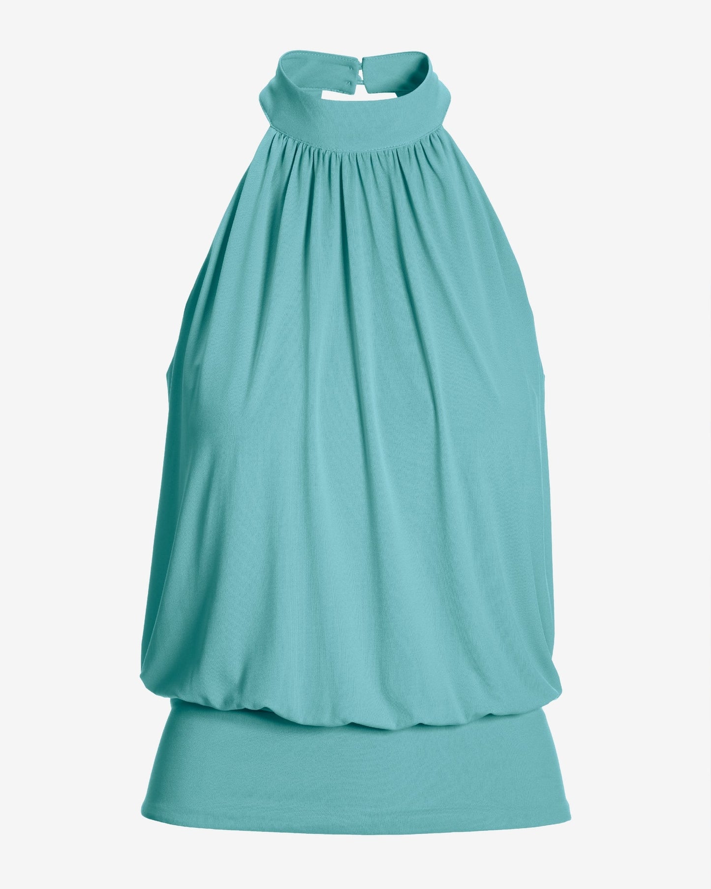 Halter Banded-Bottom Mock-Neck Knit Top Blue Topaz