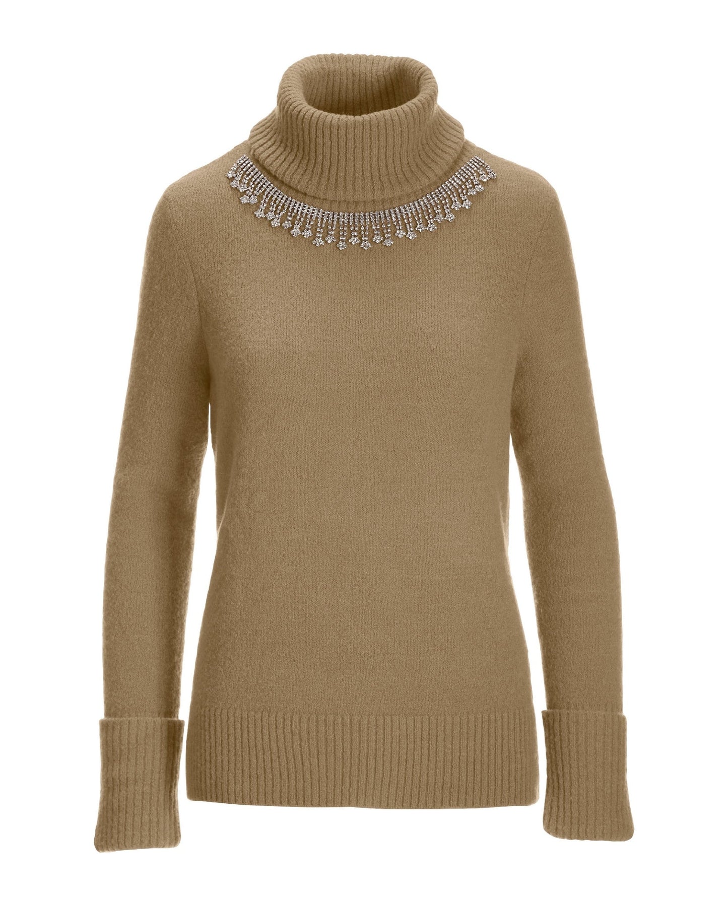 Embellished Turtleneck Sweater Tan