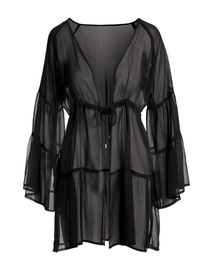 Flare Sleeve Tie Waist Cover Up Black