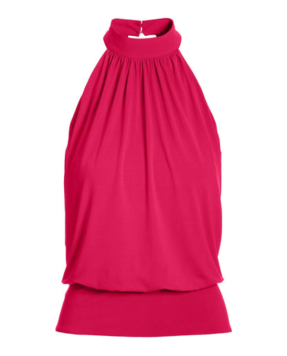 Halter Banded-Bottom Mock-Neck Knit Top Raspberry